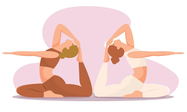 Isolated pair of people doing yoga exercises Vector