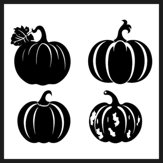 Isolated Pumpkin Black Silhouette Vector Set Halloween Thanksgiving Pumpkin