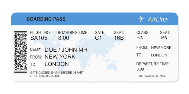 Vector isolated realistic airline boarding pass ticket