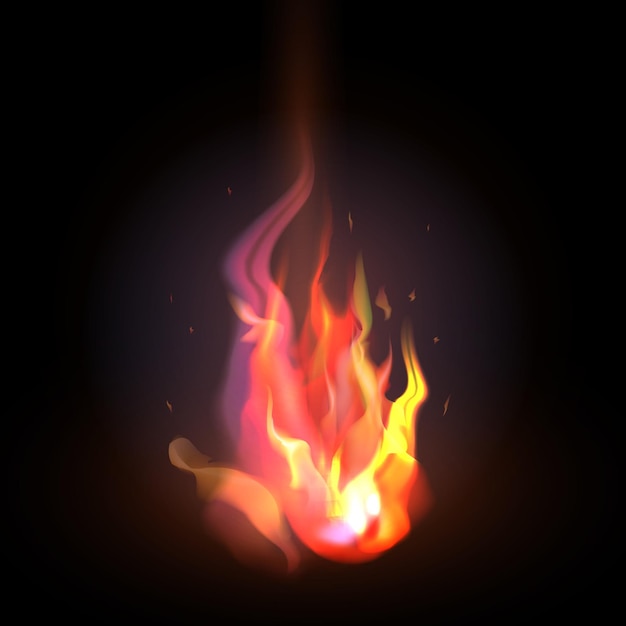 Isolated realistic orange and red fire flame on a dark backgroun