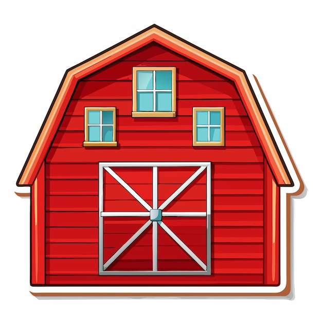 Vector isolated red barn in cartoon style sticker design 10