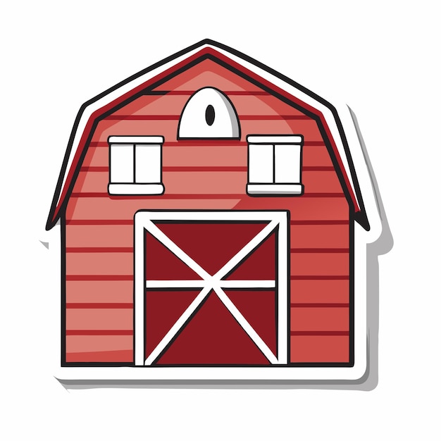 Vector isolated red barn in cartoon style sticker design 1