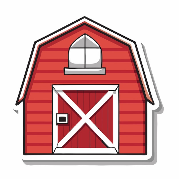 Vector isolated red barn in cartoon style sticker design 3