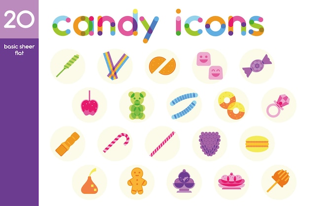 Isolated set of colored candies sheer flat icons Vector