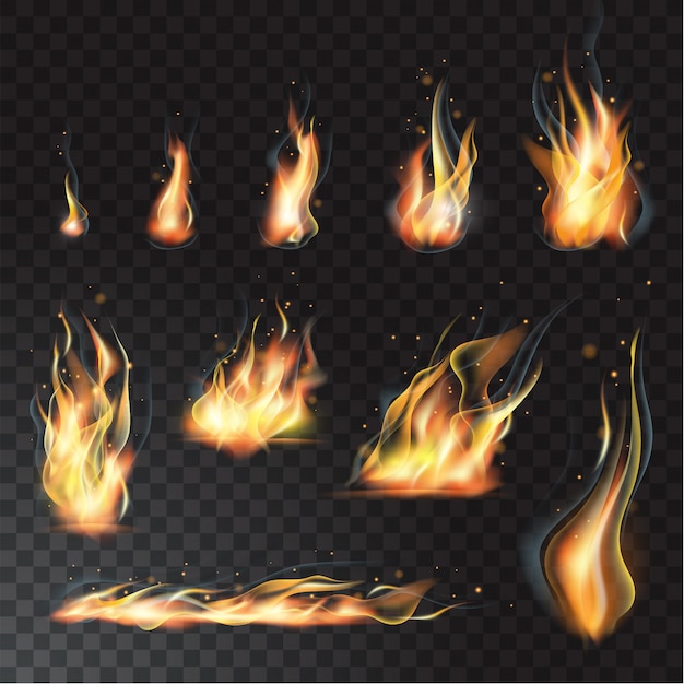 isolated set of realistic flame effects.