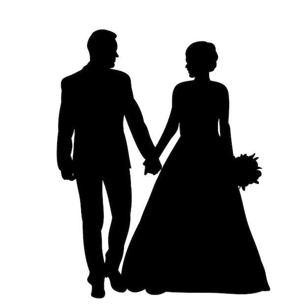 Isolated silhouette of the bride and groom wedding