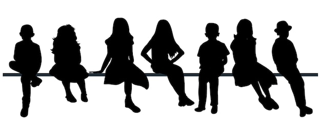 Isolated silhouette of children sitting