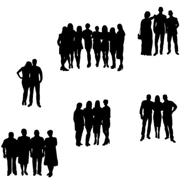 Isolated silhouette of a crowd of people are standing