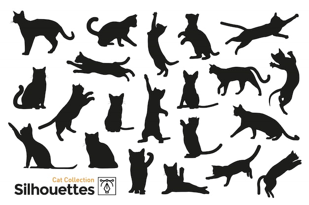 Isolated silhouettes of cats.