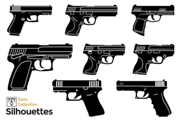 Isolated silhouettes of firearms. Isolated guns.