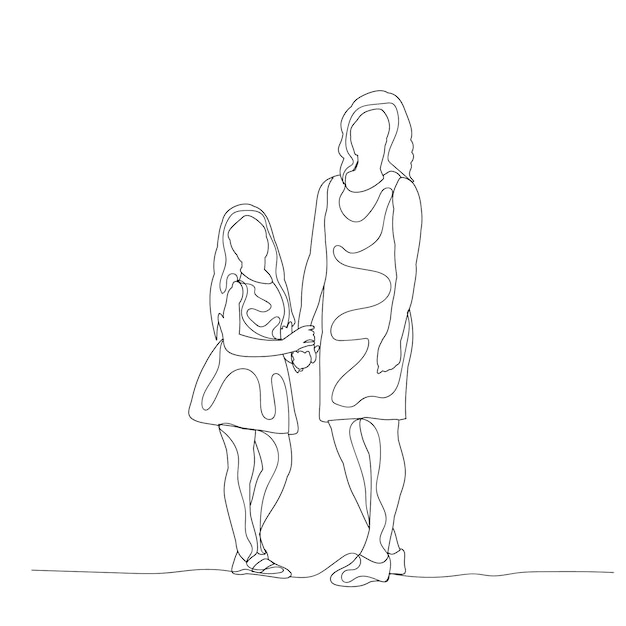 Isolated sketch of lines mom and daughter family