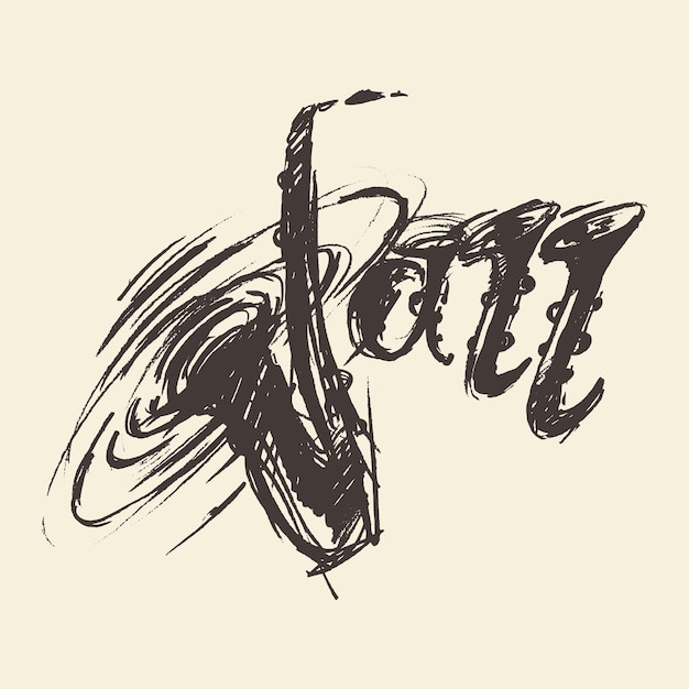 Isolated sketch of saxophone with Jazz encryption