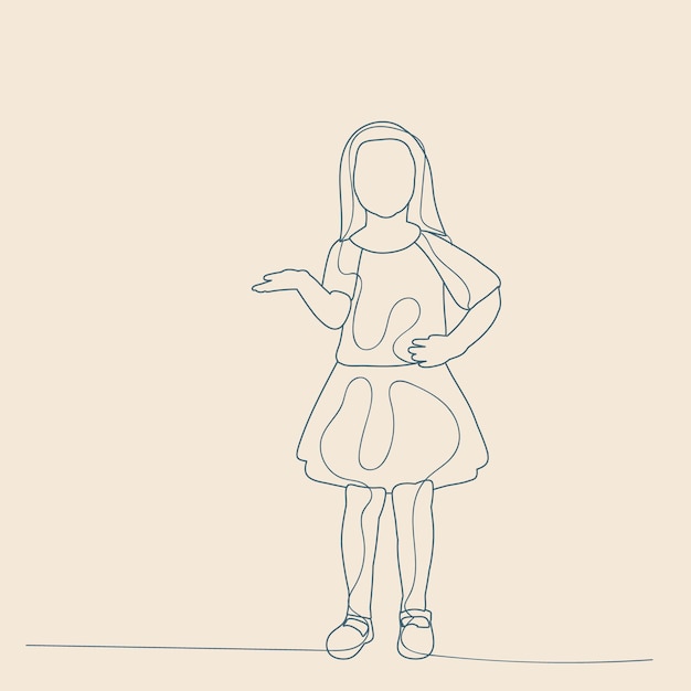 Isolated sketch with lines child girl on a beige background