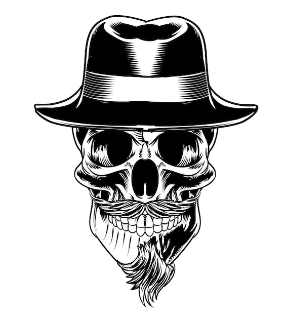 Isolated Skull with Hat mustache  