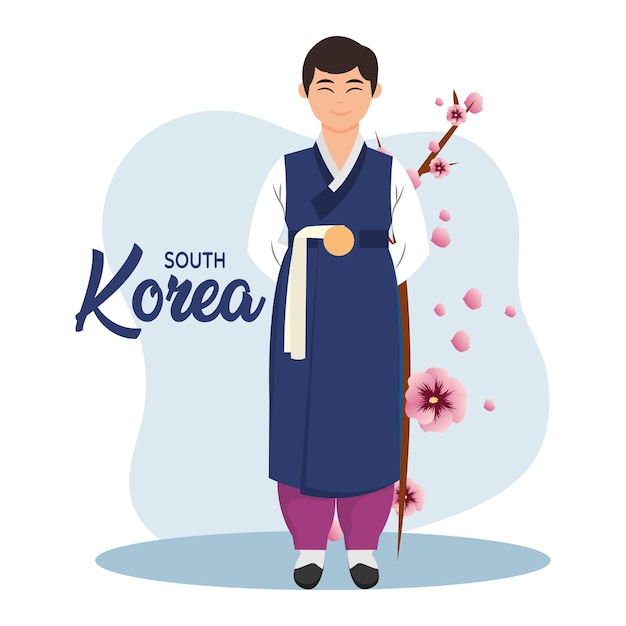 Vector isolated south korean man traditional korean clothes vector illustration