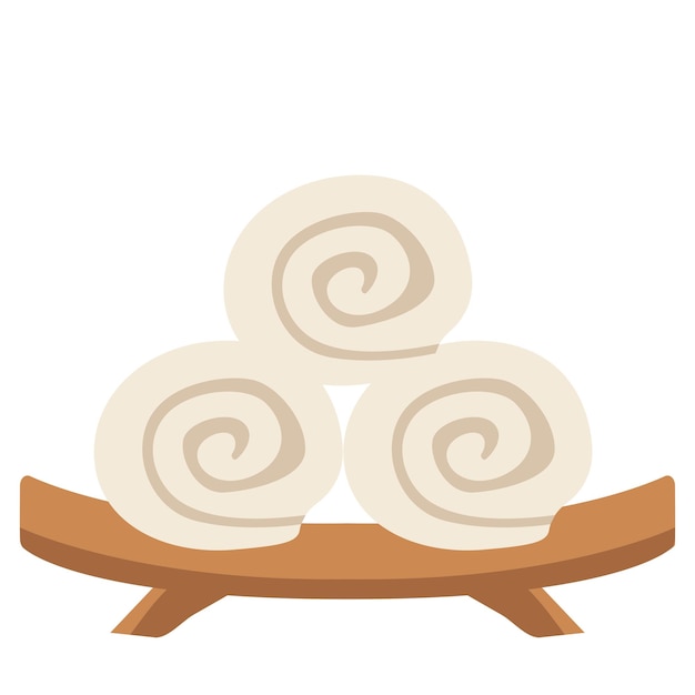 Isolated spa therapy treatment object illustration wood plate and rolled tower