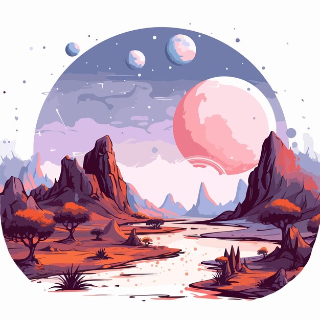 Vector isolated space landscape on white background illustration