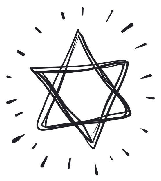 Vector isolated star of david in doodle style with glowing lines over white background