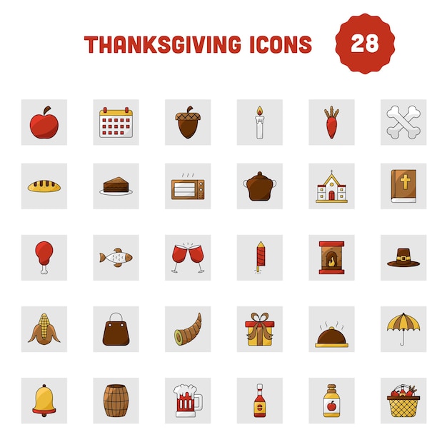 Isolated Thanksgiving 28 Icon Set On White Background