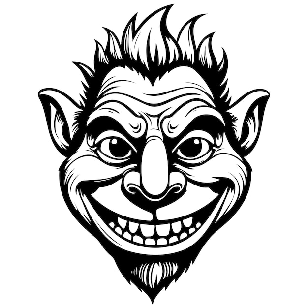 Isolated troll face drawing outline cartoon line vector engraving with transpiderarent background