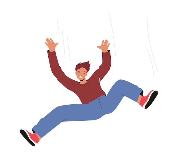 Isolated Unhappy Person in Emotional Stress Fall, Hazard or Accident. Sad Frightened Male Character Falling Down, Failure, Unexpected Fall, Despair or Broken Heart Concept. Cartoon Vector Illustration