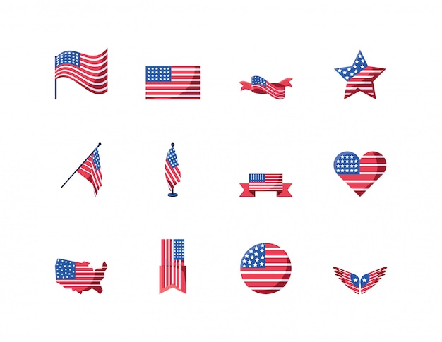 Isolated usa icon set