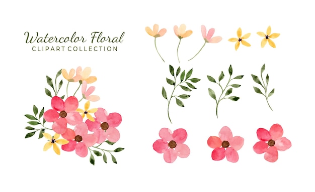 Isolated various watercolor flower clipart collection