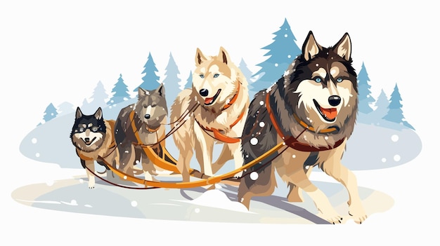 Vector isolated vector elements with eskimo dog sled in snowy landscape