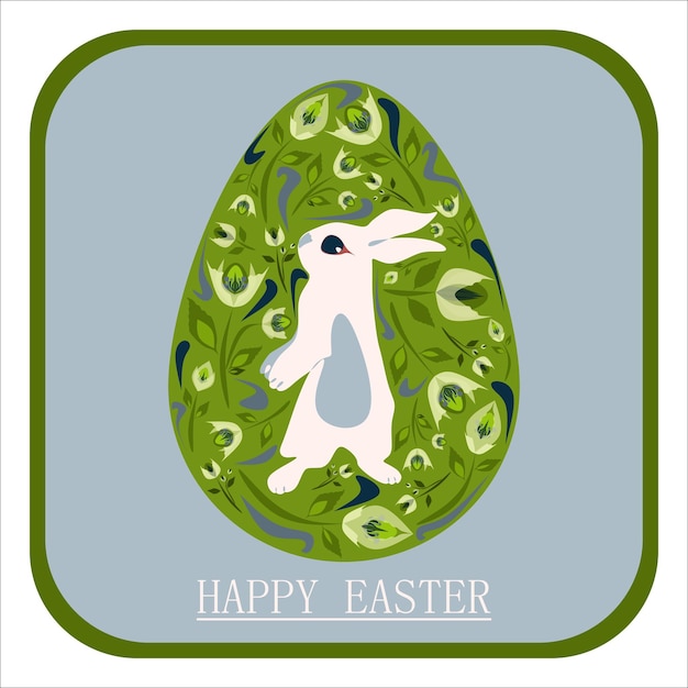 Isolated vector greeting card with Easter bunny in decorated with flowers Easter egg