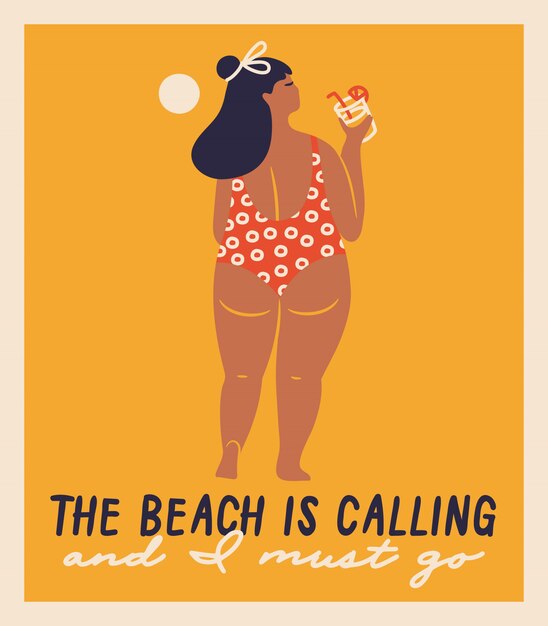 Isolated vector hand-drawn women on the beach. Funny illustrations for design.