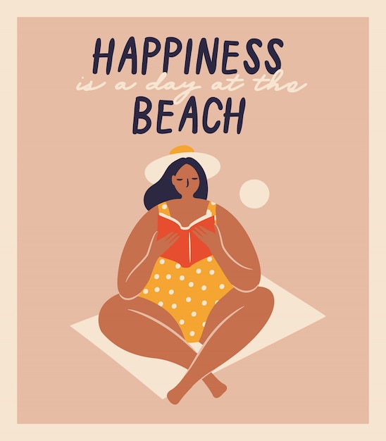 Isolated vector hand-drawn women on the beach. Funny illustrations for design.