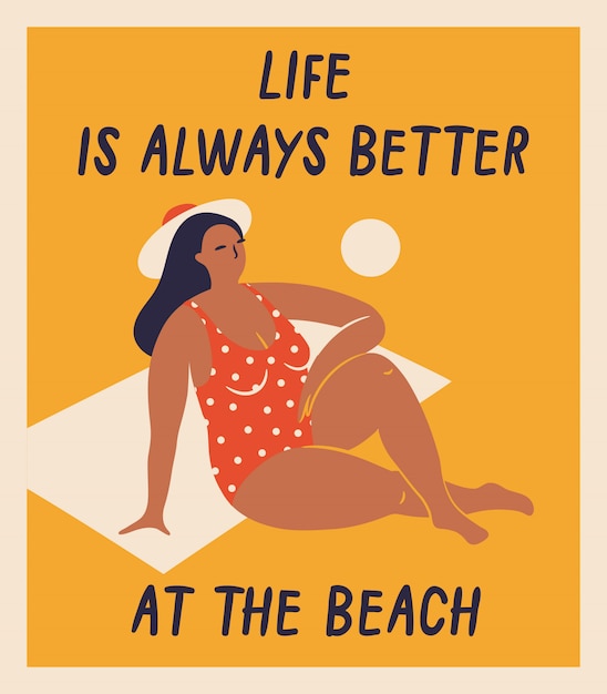 Isolated vector hand-drawn women on the beach. Funny illustrations for design.