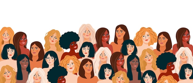 Isolated vector illustration of abstract women with different skin colors Struggle for freedom independence equality Concept for International Womens Day and other