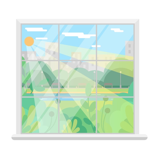 Vector isolated vector image of a window sunny day of summer window overlooking the park