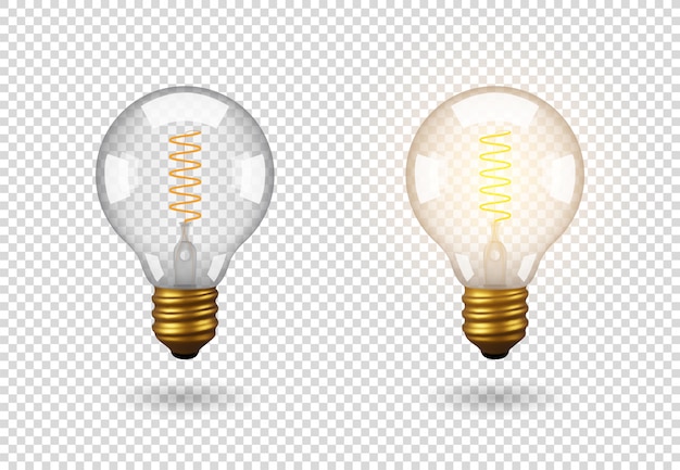 Isolated vintage light bulb, Edison lamp, object on a transparent background, the effect of light and glow. Realistic 3d object, symbol of creativity and ideas. Concept for business or startup.