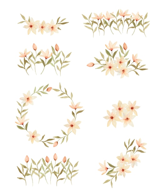 Isolated watercolor flower arrangement clipart collection.