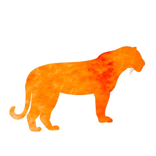 Isolated watercolor silhouette of a tiger