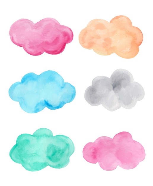 Isolated watercolor stain in cloud shape on various colours