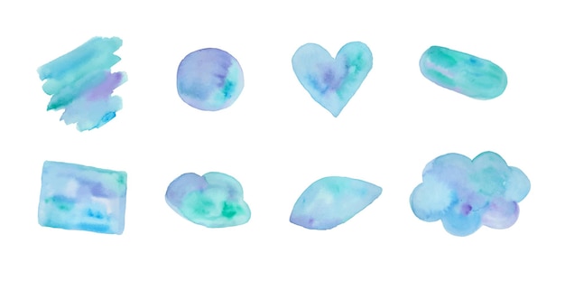 Isolated watercolor stain in various shapes.