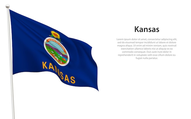 Isolated waving flag of Kansas is a state United States