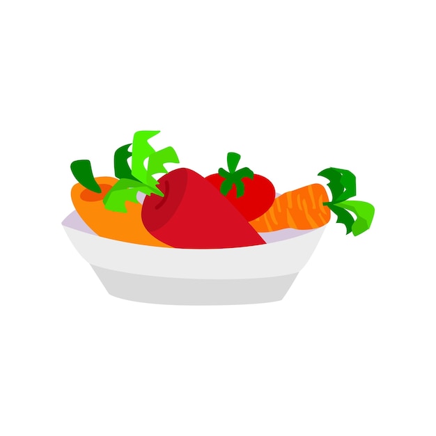 Isolated on a white background a vector illustration of a salad Salad bowl in the style of a flat bowl