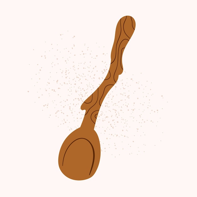 Isolated wooden spoon in doodle style. Vector cartoon sticker of the cutlery