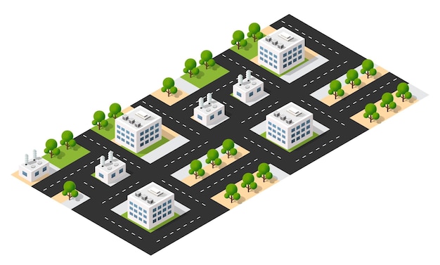 Isometric 3d block module of the district part of the city