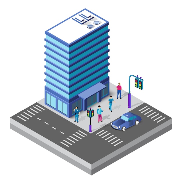 Isometric 3d block module of the district part of the city