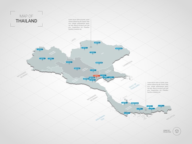 Isometric  3D Thailand map.  