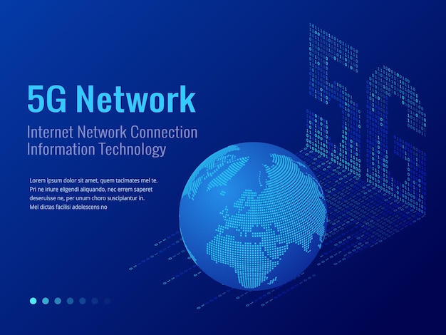 Isometric 5G network wireless systems and internet vector illustration. Communication network, Business concept.