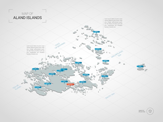 Isometric Aland Islands map.