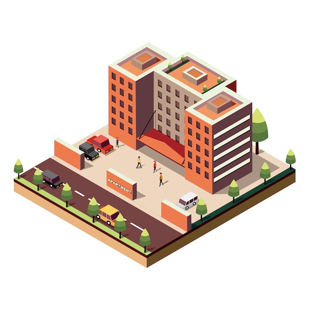 Isometric apartment building on white 