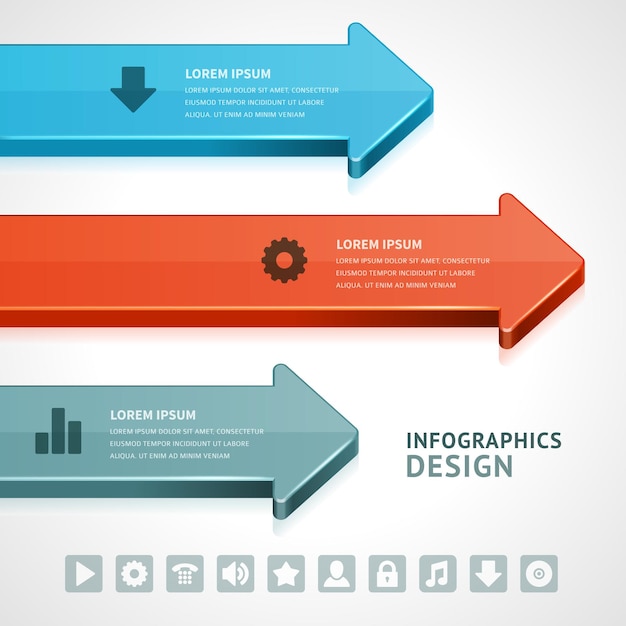 Isometric arrows business infographics scheme analyzing with web icons set realistic template vector