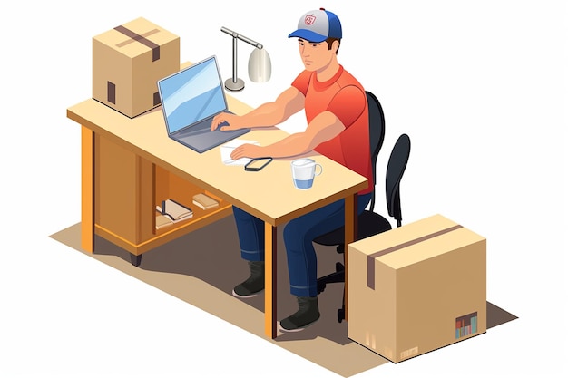 Isometric Art of Delivery Man Sitting